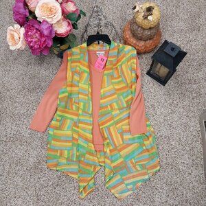 3052 Size Large Faded Glory 2 Piece Set, Sweater And Vest in Yellow And Peach.